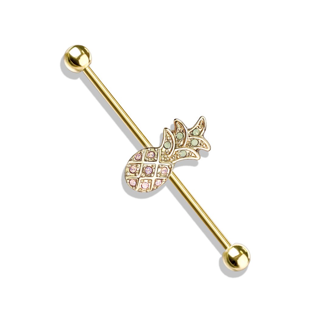 Cherry Diva Barbell 14 Gauge Golden Opalite Pineapple Industrial Barbell