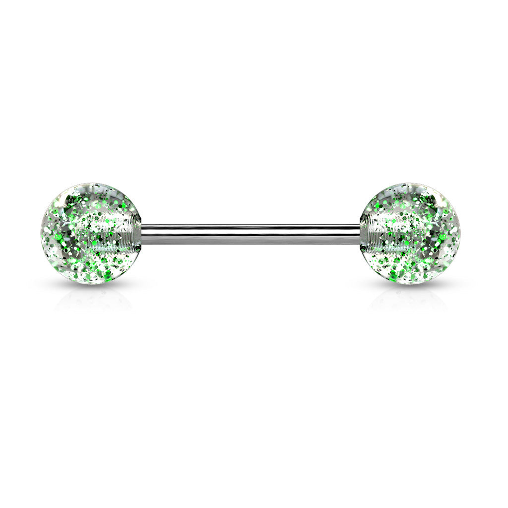Cherry Diva Barbell GREEN 14 Gauge Titanium Barbell With Glitter Ball Ends