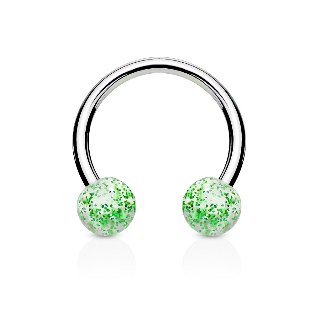 Cherry Diva Circular Barbell GREEN 16 Gauge Glitterball Circular Horse Shoe Barbell