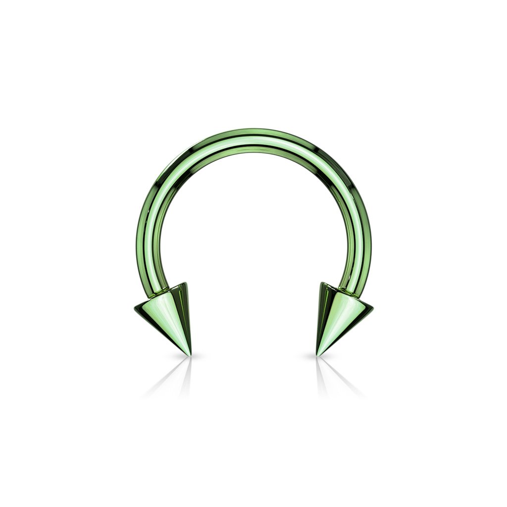 Cherry Diva Barbell GREEN 14 Gauge Titanium IP Plate Spike Horseshoe Barbell