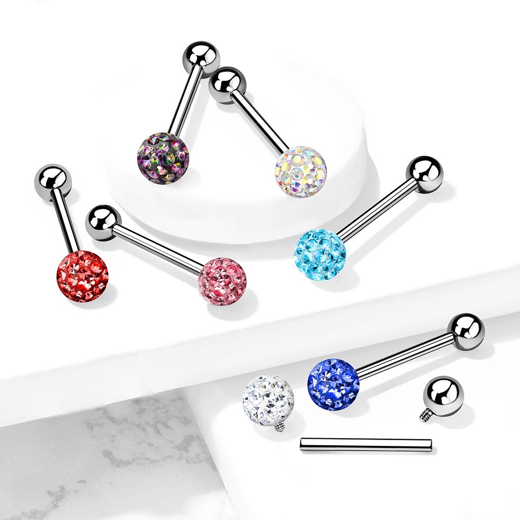 14 Gauge Internally Threaded Glitter Ball Tongue Barbell Colours