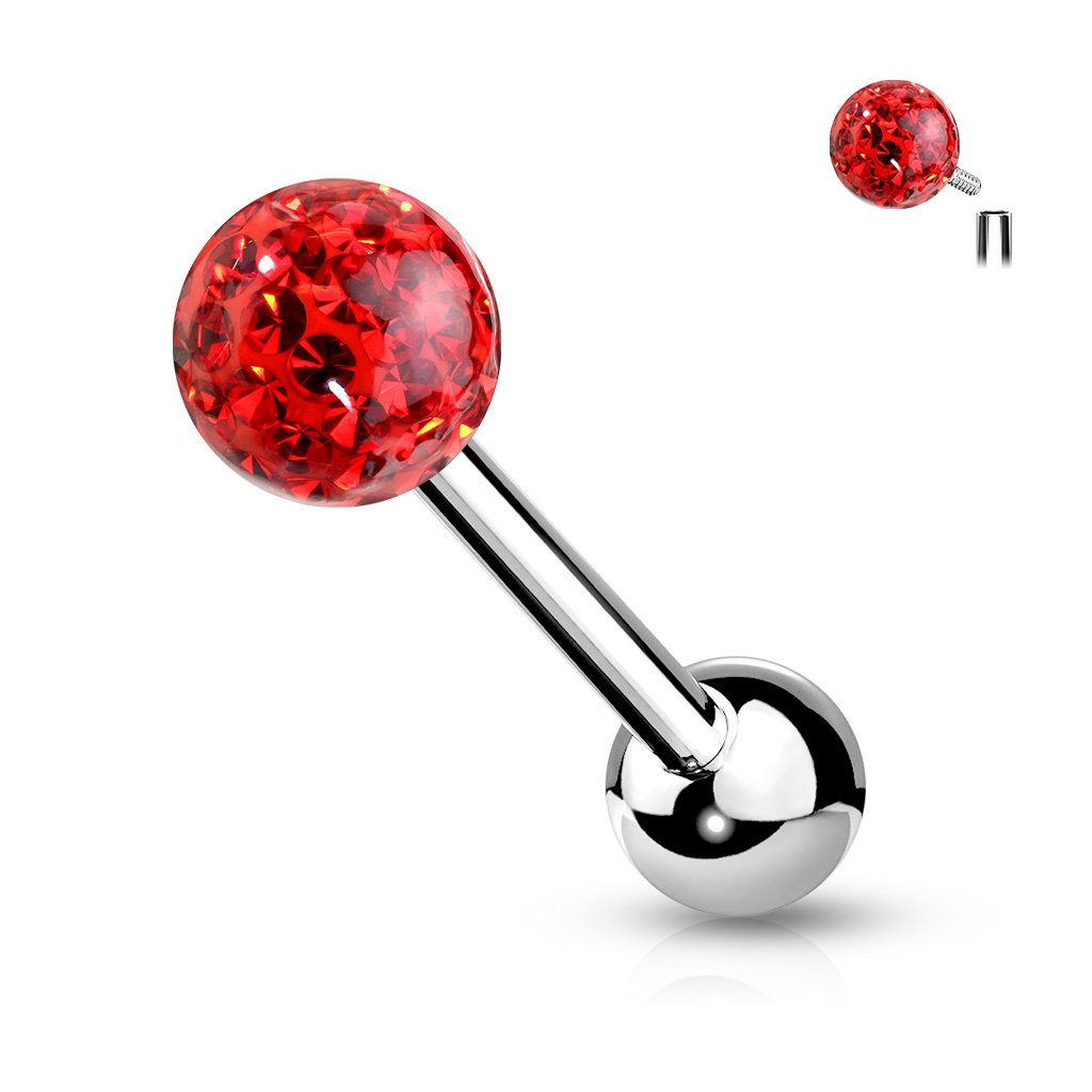 14 Gauge Internally Threaded Glitter Ball Tongue Barbell Red