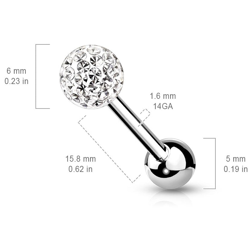 Cherry Diva Barbell 14 Gauge Internally Threaded Glitter Ball Tongue Barbell