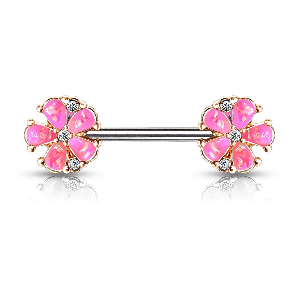 14 Gauge Opal Flower Barbell Nipple Ring