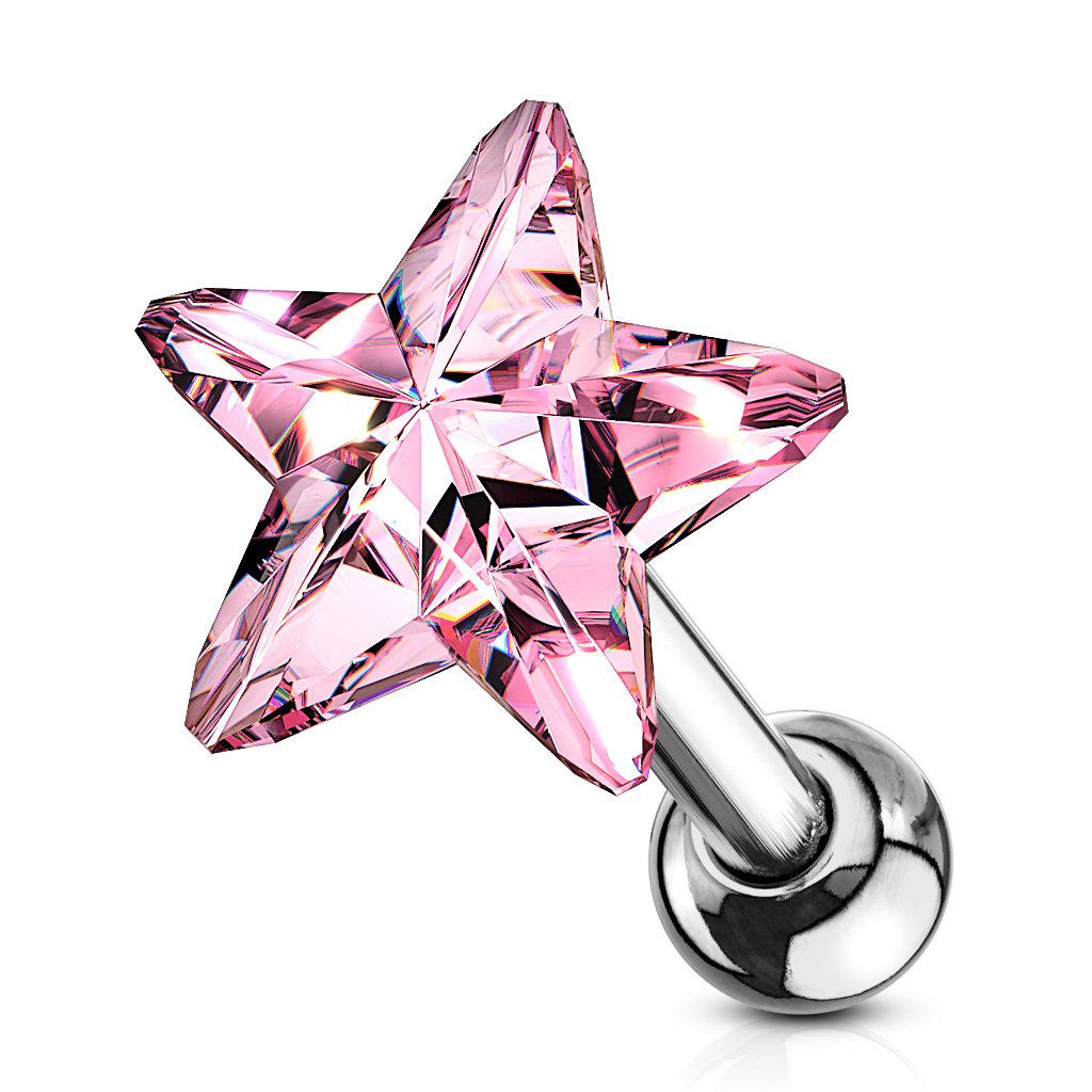 16 Gauge Crystal Star Cartilage / Tragus Barbell Stud