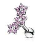 Cherry Diva Stud PINK 16 Gauge Triple Crystal Flower Cartilage / Tragus Stud