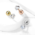 Cherry Diva Stud 16 Gauge Prong Set Crystal Heart Cartilage Stud