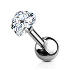 Cherry Diva Stud Silver - 6MM 16 Gauge Prong Set Crystal Heart Cartilage Stud