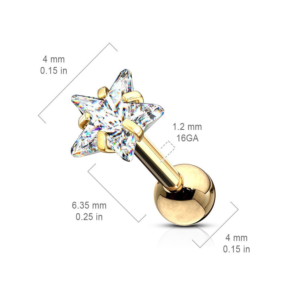 Cherry Diva Stud 16 Gauge Prong Set Crystal Star Cartilage Stud