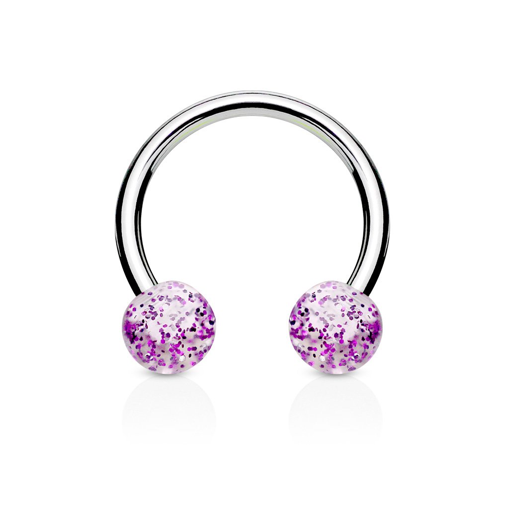 Cherry Diva Circular Barbell PURPLE 16 Gauge Glitterball Circular Horse Shoe Barbell