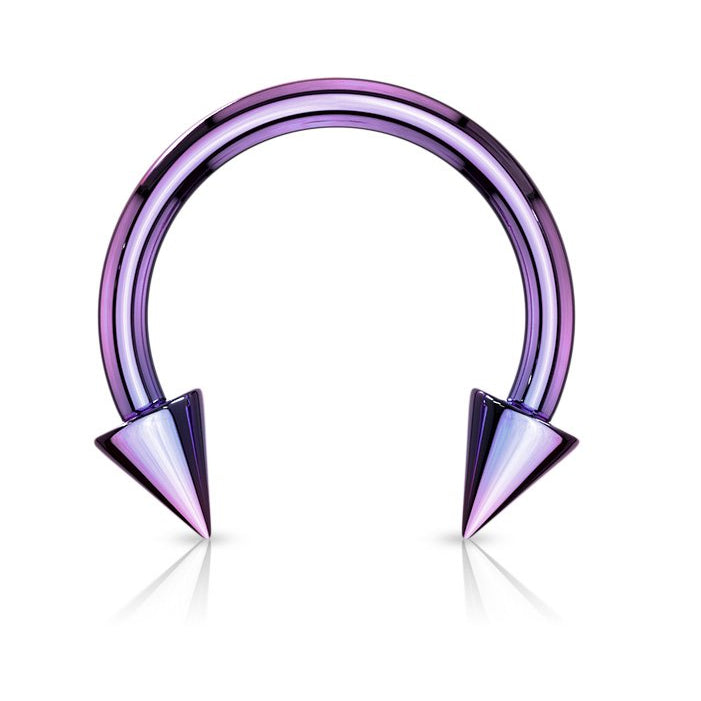 Cherry Diva Barbell PURPLE 14 Gauge Titanium IP Plate Spike Horseshoe Barbell