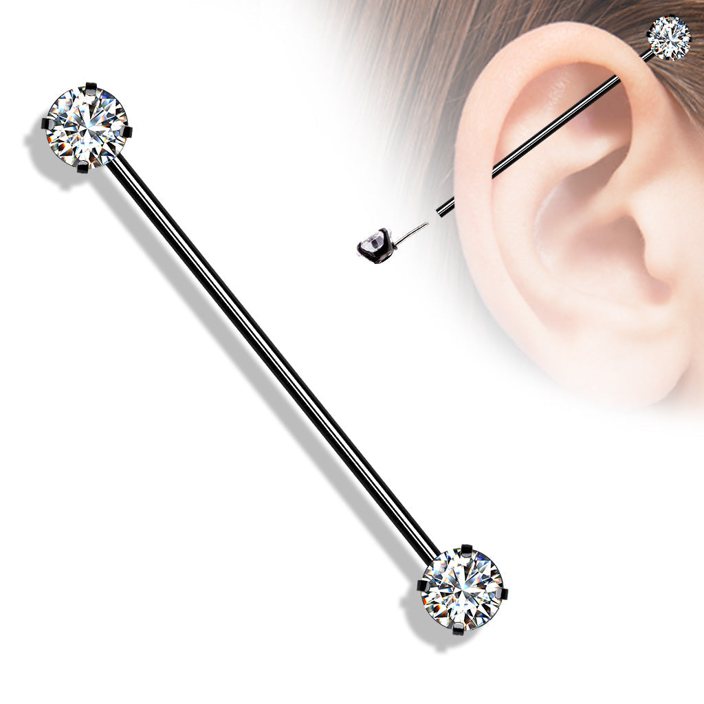 Cherry Diva Barbell 14 Gauge Press Fit Crystal Black PVD Industrial Barbell