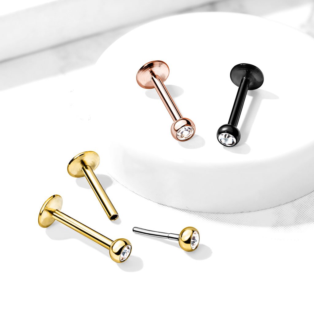Cherry Diva Flat Back Stud 16 Gauge Push Fit Flat Back Crystal Top Cartilage / Labret Stud