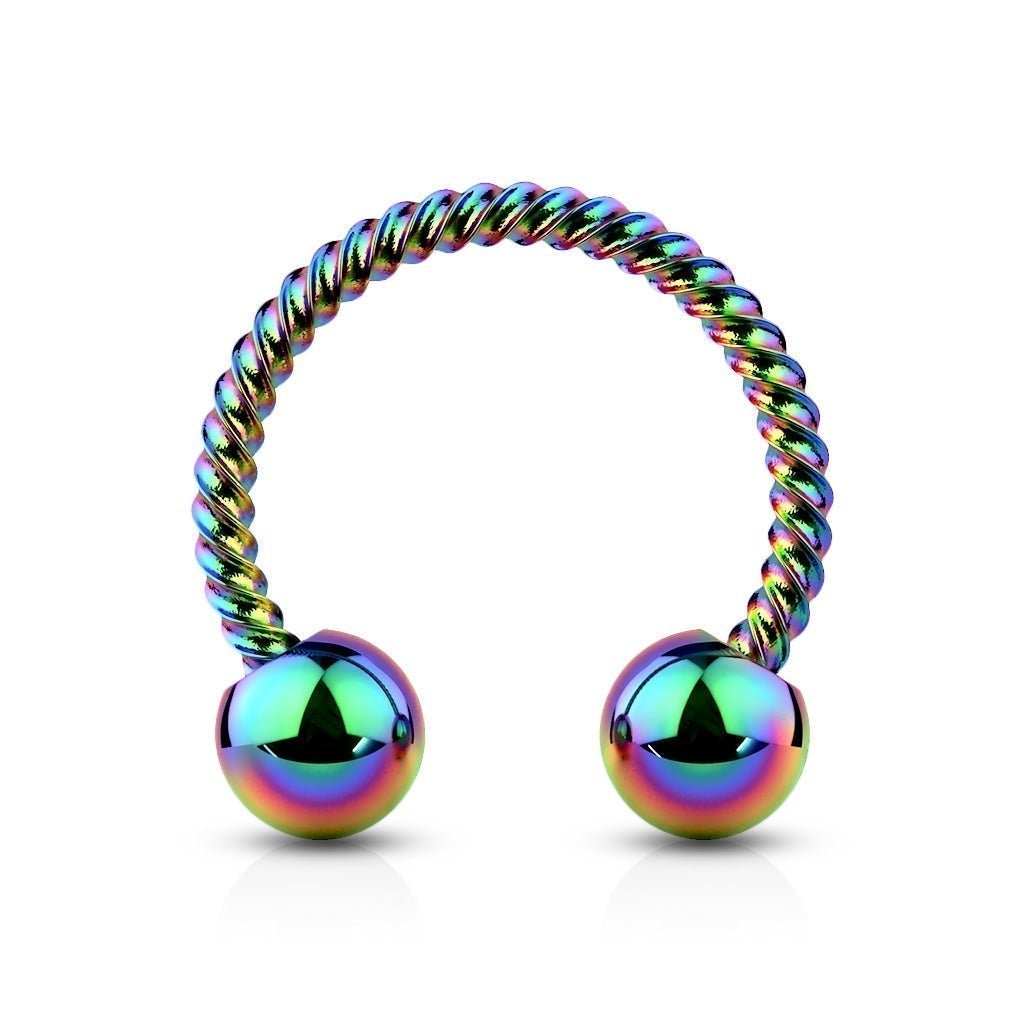 Cherry Diva Barbell RAINBOW 14 Gauge Twisted Rope Surgical Steel Circular Barbell