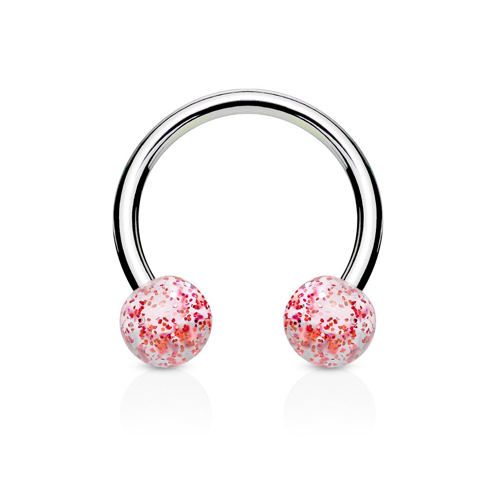 Cherry Diva Circular Barbell RED 16 Gauge Glitterball Circular Horse Shoe Barbell
