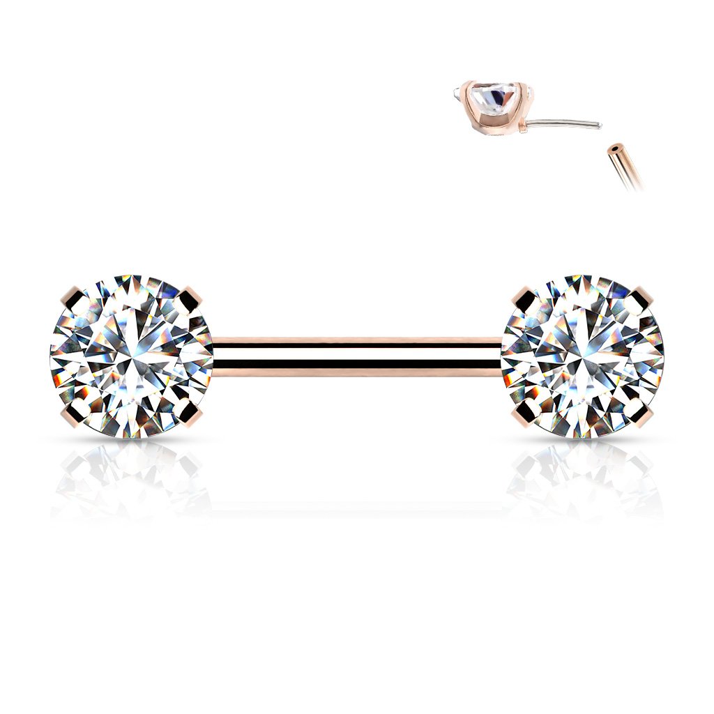 Cherry Diva Nipple Ring Rose Gold 14 Gauge Press Fit Crystal Barbell Nipple Ring