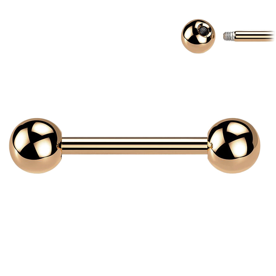 Cherry Diva Barbell Rose Gold 14 Gauge Titanium PVD Coated Straight Barbell - 16MM