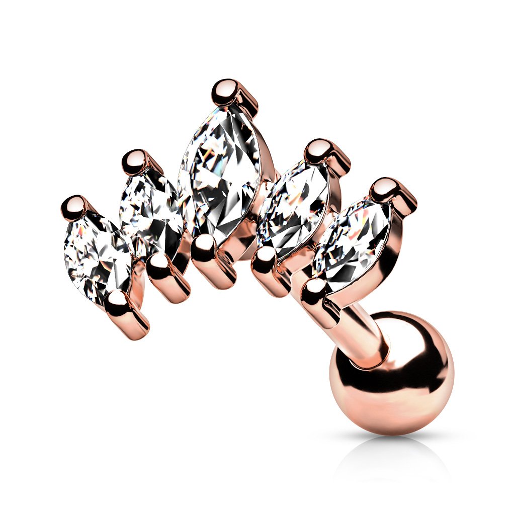 Cherry Diva Stud Rose Gold 16 Gauge Five Petal Marquise Flower Stud