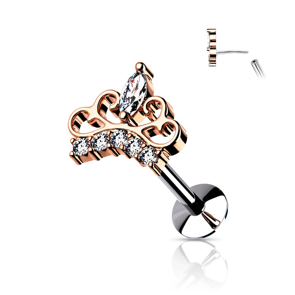 Cherry Diva Push Fit Stud ROSE GOLD 16 Gauge Push Fit Crystal Tiara Flat Back Stud