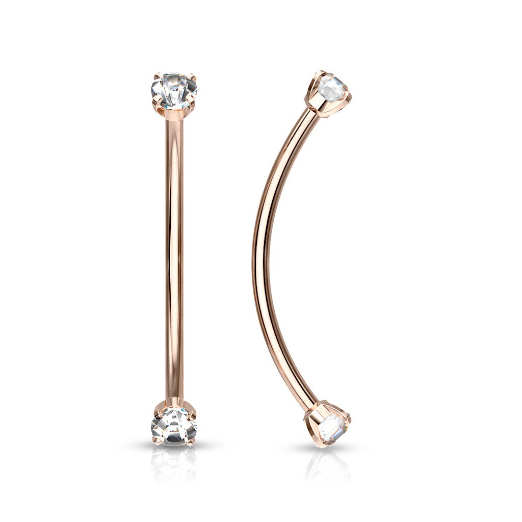 Cherry Diva Barbell ROSE GOLD 16 Gauge Surgical Steel Curved Barbell With Crystal Ends
