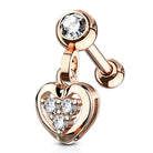 Cherry Diva Stud Rose Gold 16 Gauge Dangling Heart Charm Cartilage Stud