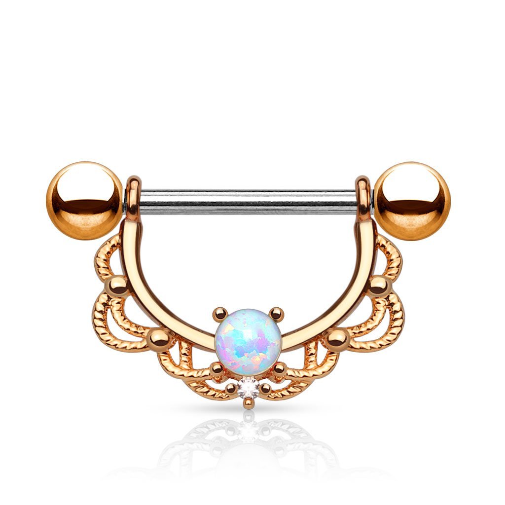Pink Gem Rose Gold Anodized Butterfly Frame Barbell Nipple Ring Set –  BodyCandy