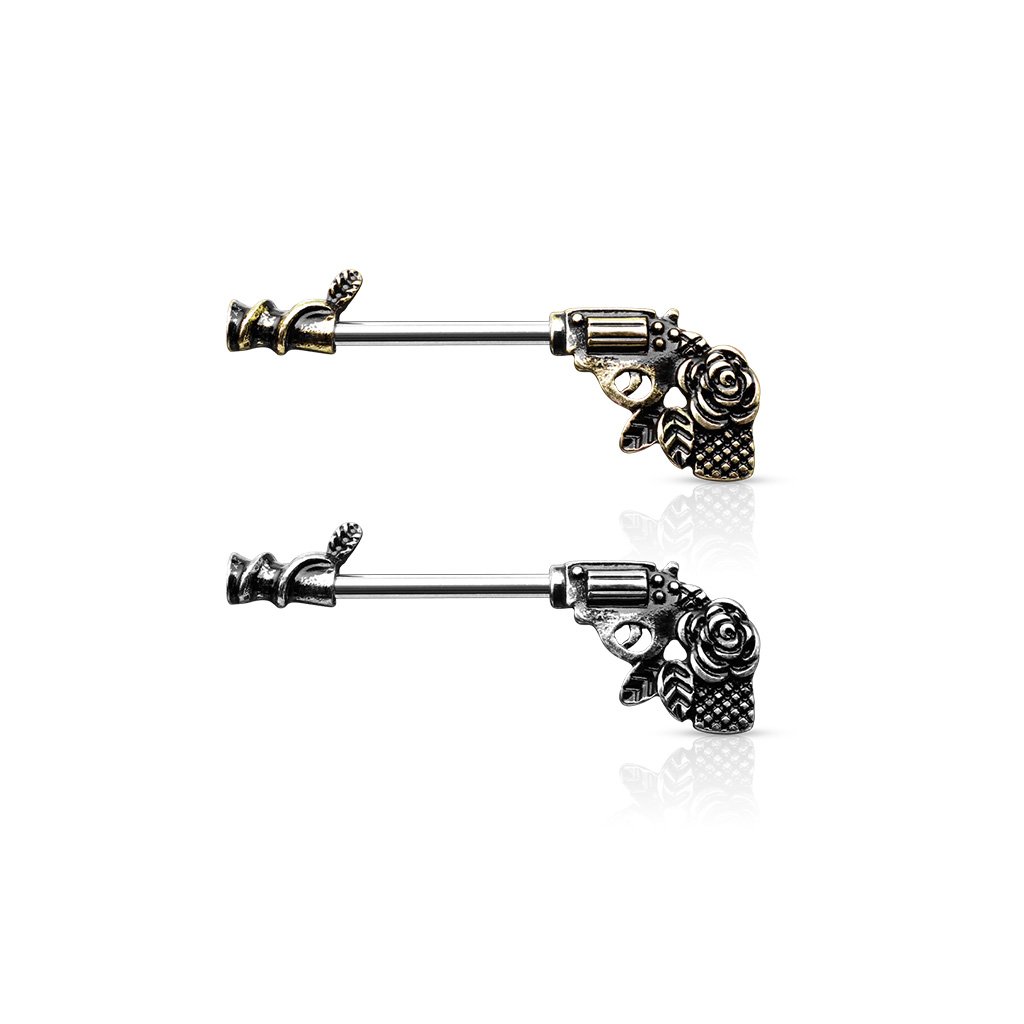 Rose & Revolver Nipple Ring
