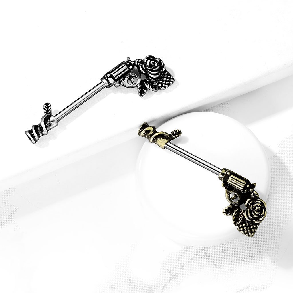 Cherry Diva Barbell 14 Gauge Rose & Revolver Nipple Ring