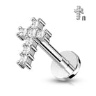 Cherry Diva Flat Back Stud Silver 16 Gauge Internally Threaded Crystal Cross Flat Back Stud
