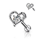 Cherry Diva Flat Back Stud Silver- 8MM 16 Gauge Internally Threaded Flat Back Crystal Heart Stud