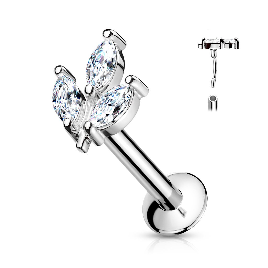 Cherry Diva Flat Back Stud SILVER 16 Gauge Flat Back Dainty Push Fit Marquise Flower Stud