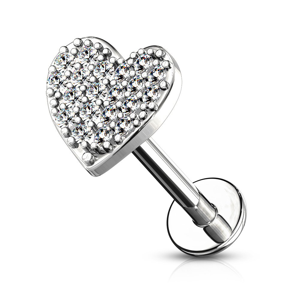Cherry Diva Flat Back Stud SILVER 16 Gauge Flat Back Internally Threaded Crystal Heart Stud