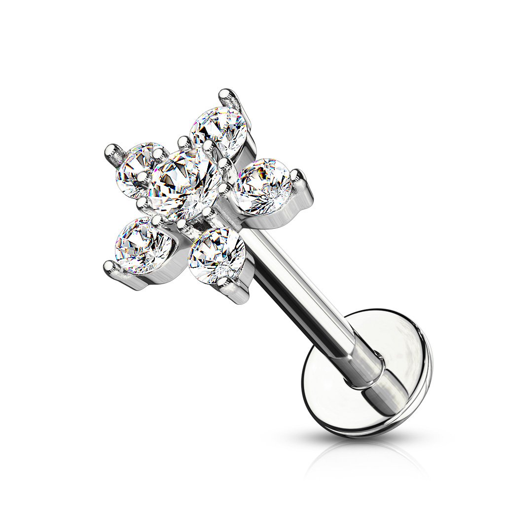 Cherry Diva Flat Back Stud Silver 16 Gauge Flat Back Internally Threaded Flower Stud