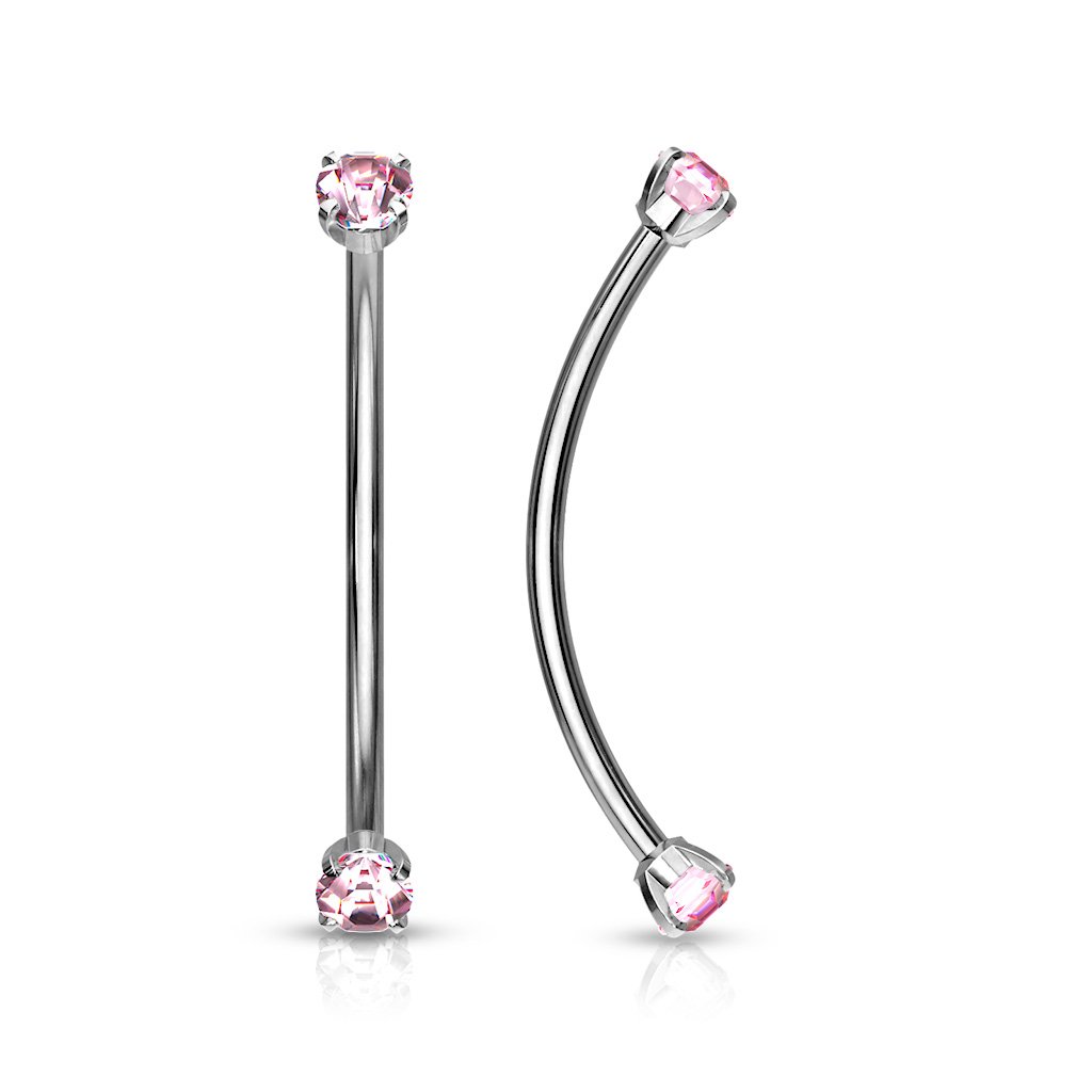 Cherry Diva Barbell SILVER 16 Gauge Surgical Steel Curved Barbell With Crystal Ends