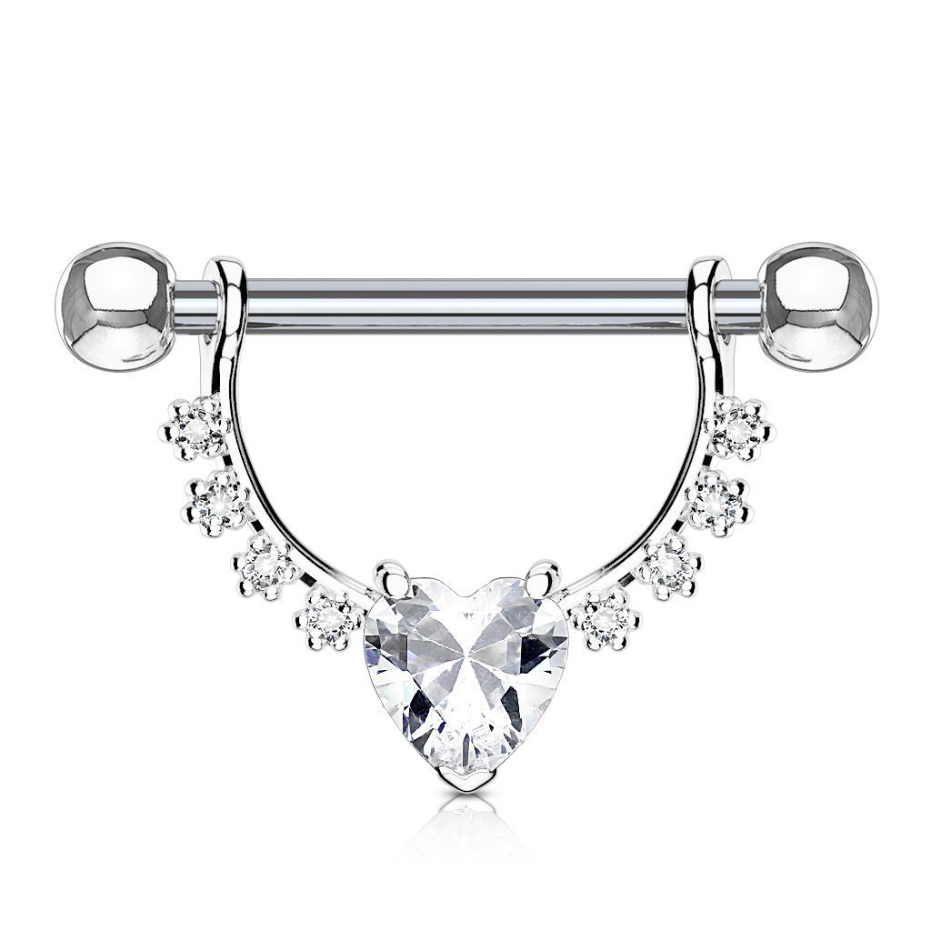 Crystal Heart Barbell Nipple Ring