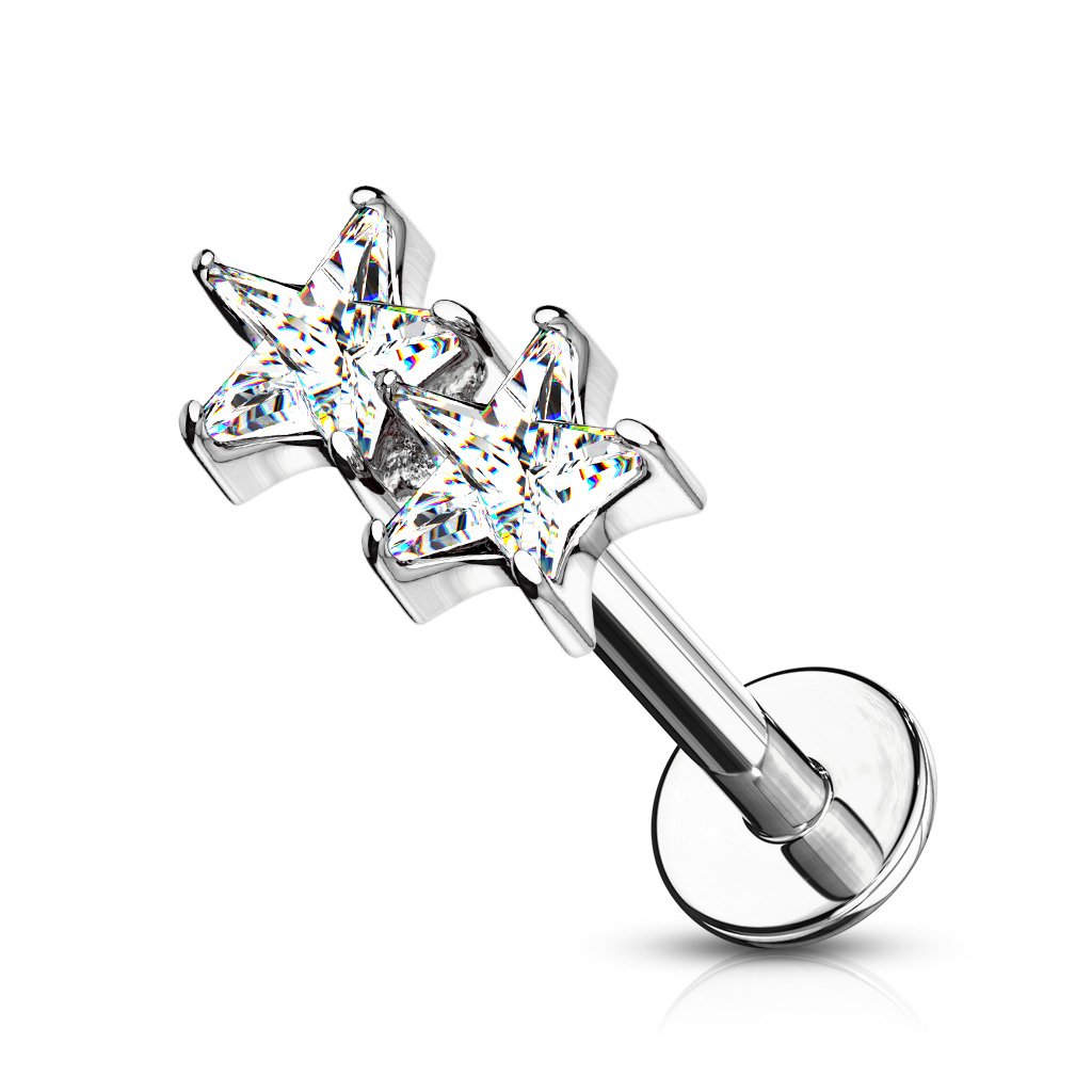 Cherry Diva Flat Back Stud Silver / Clear Crystal 16 Gauge Twin Crystal Star Flat Back Stud