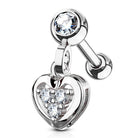 Cherry Diva Stud Silver 16 Gauge Dangling Heart Charm Cartilage Stud