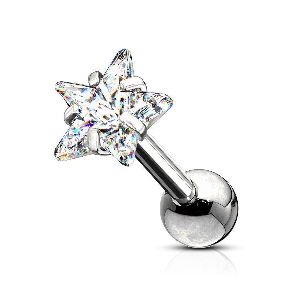 Prong Set Crystal Star Cartilage / Tragus Barbell Stud