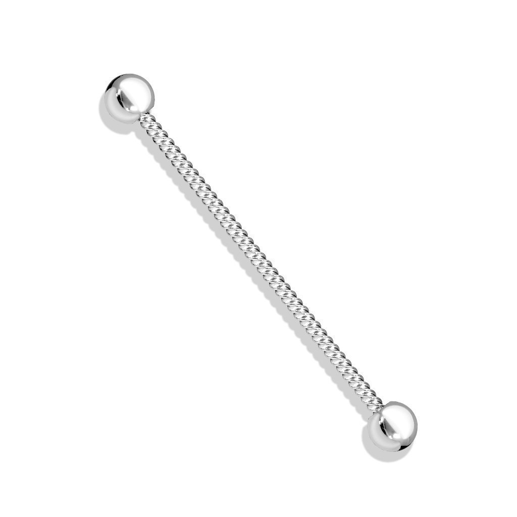 Cherry Diva Barbell Silver 14 Gauge Twisted Rope Surgical Steel Industrial Barbell