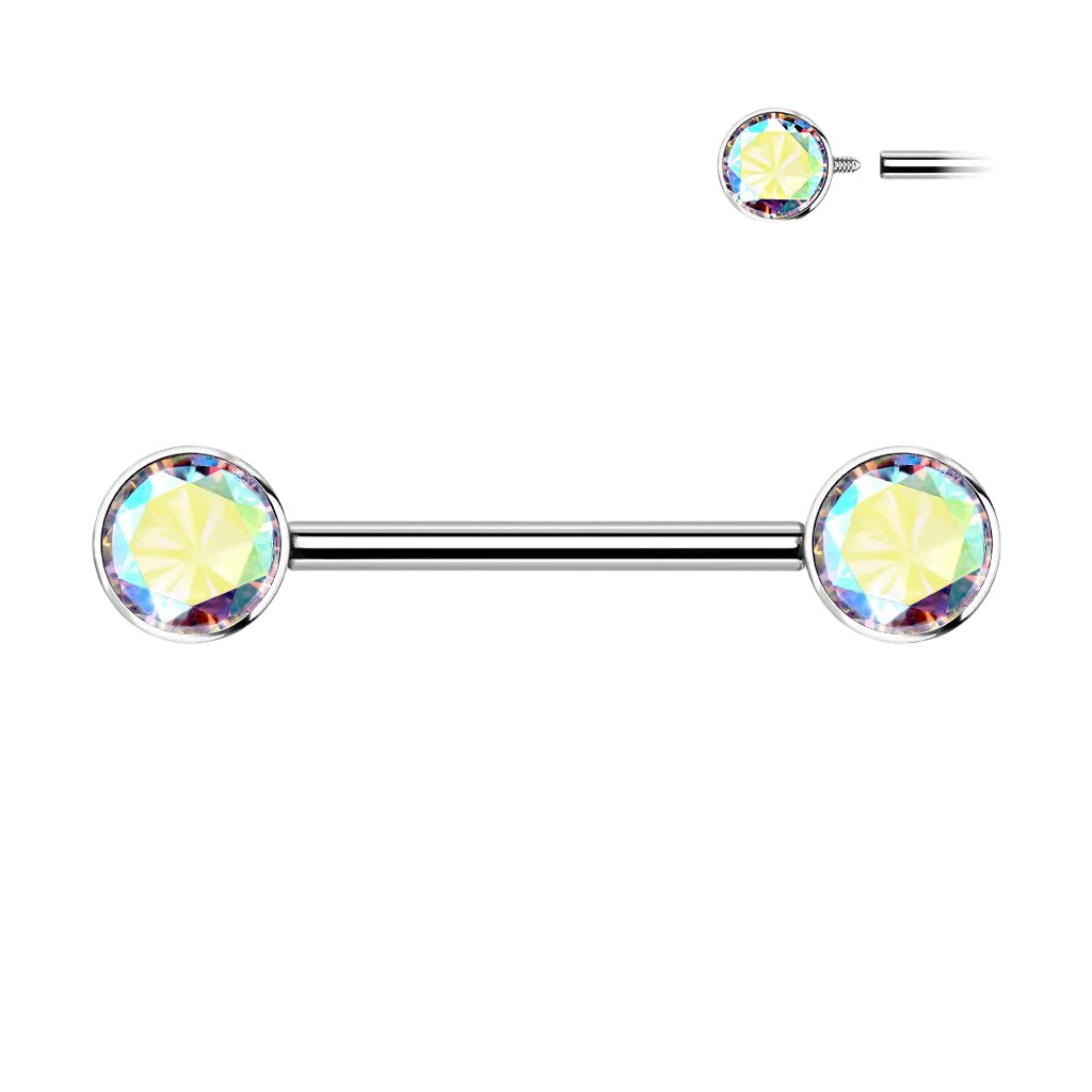 Titanium Double Gem Barbell Nipple Ring Aurora