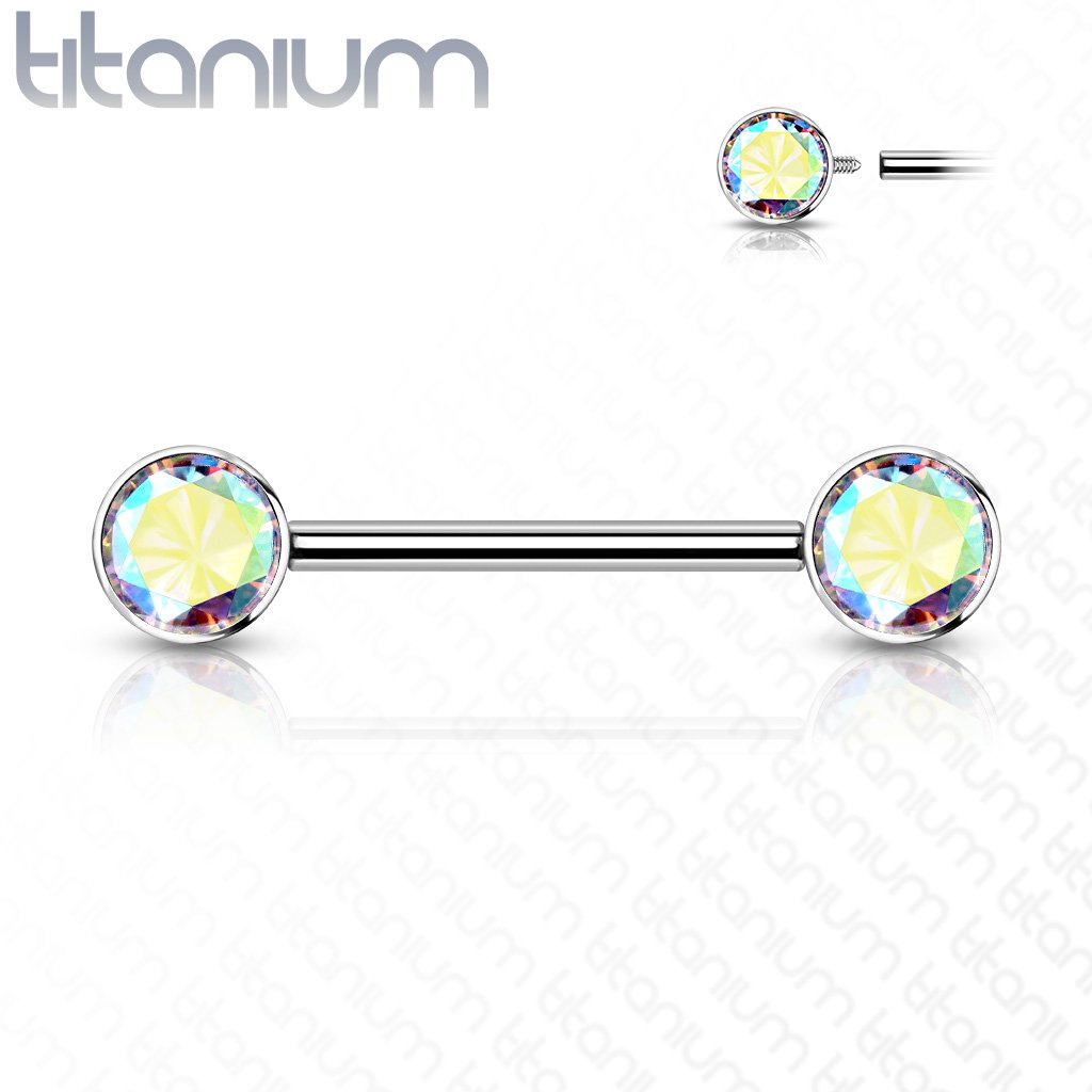 Titanium Double Gem Barbell Nipple Ring