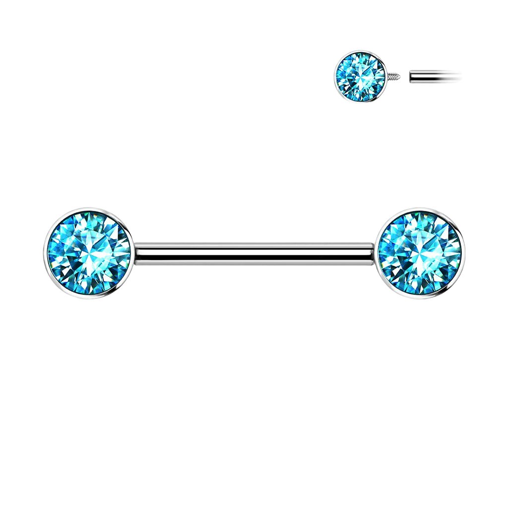 Cherry Diva Nipple Ring Blue 14 Gauge Internally Threaded Titanium Double Gem Nipple Bar