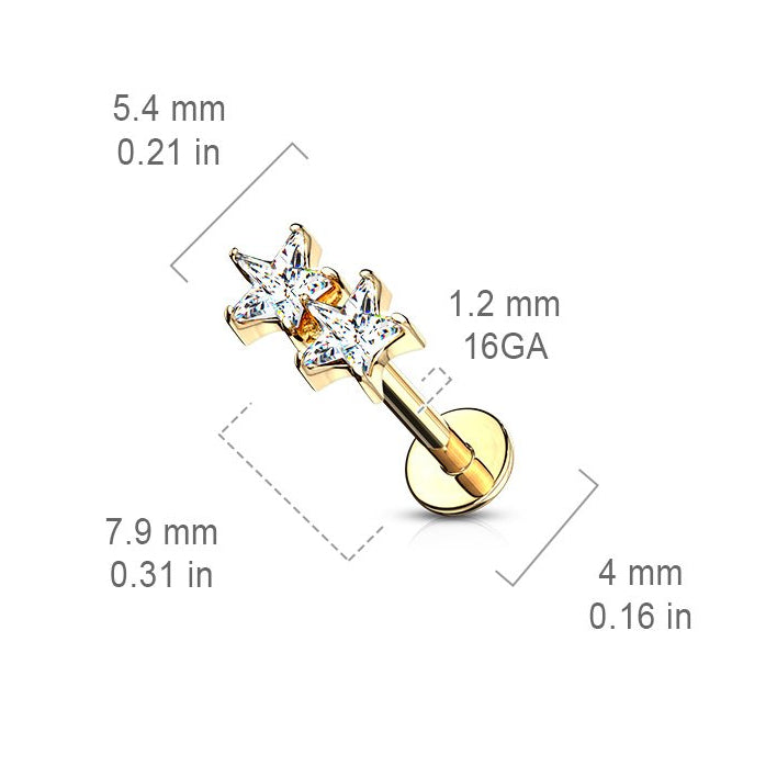 Cherry Diva Flat Back Stud 16 Gauge Twin Crystal Star Flat Back Stud