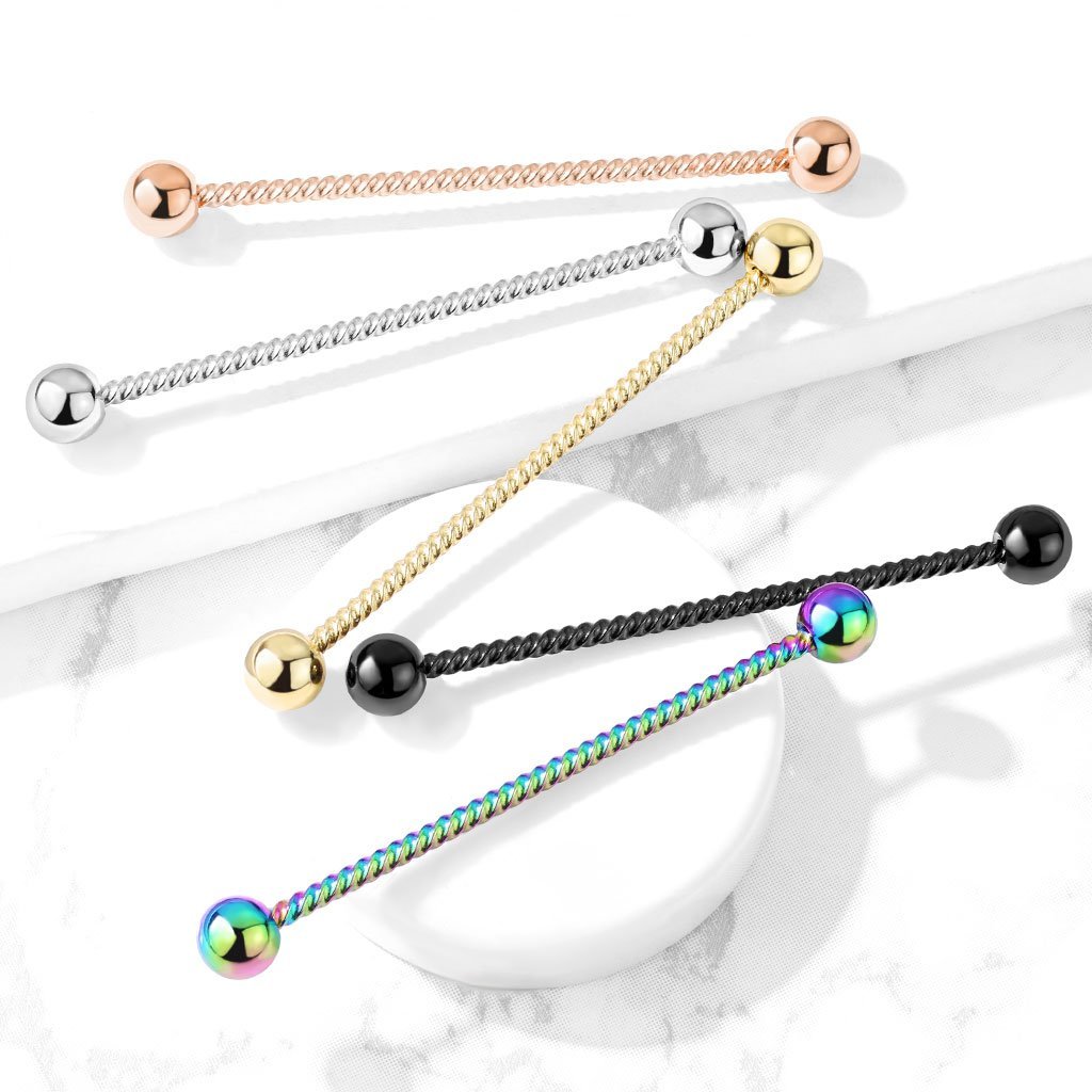 Cherry Diva Barbell 14 Gauge Twisted Rope Surgical Steel Industrial Barbell