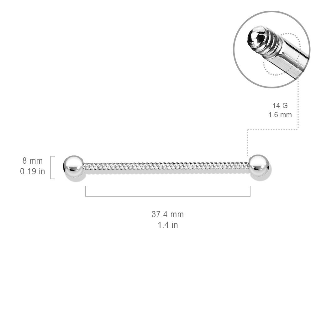 Cherry Diva Barbell 14 Gauge Twisted Rope Surgical Steel Industrial Barbell