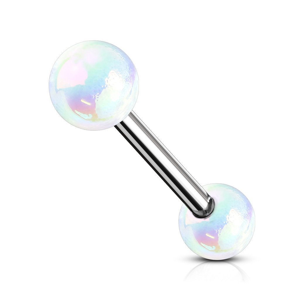 Cherry Diva Barbell White 14 Gauge AB Coated Metallic Ball Straight Barbell