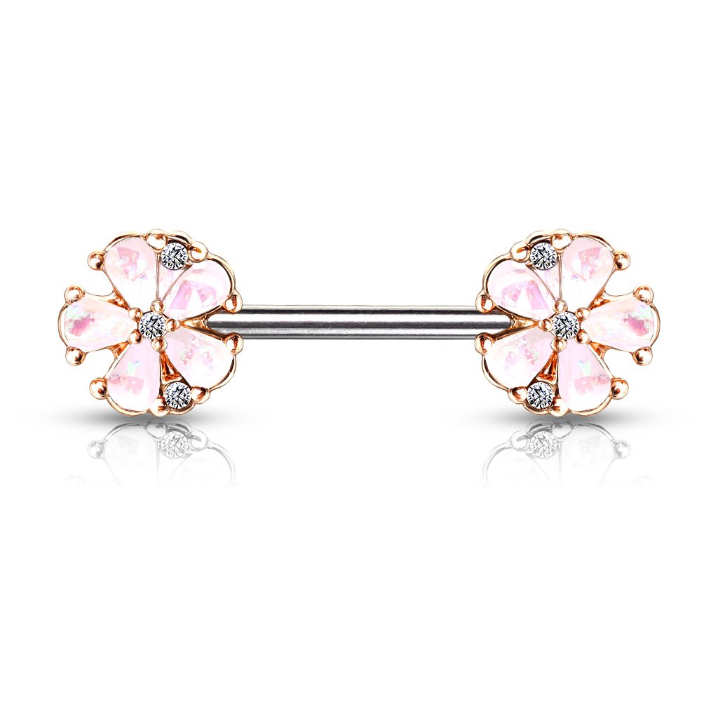 14 Gauge Opal Flower Barbell Nipple Ring