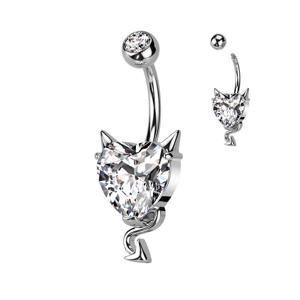 14 Gauge Dainty Devil Heart Belly Button Bar Cherry Diva