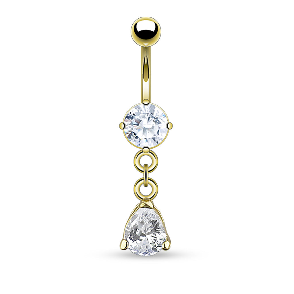 Cherry Diva belly bar 14 Gauge Dangling Gold Plated Droplet Belly Button Bar
