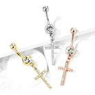 14 Gauge Dangling Silver Cross Belly Button Ring Colours